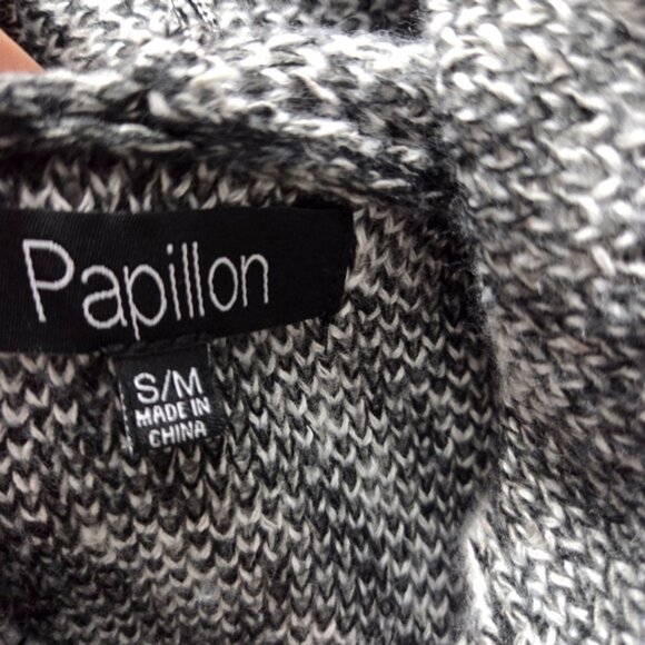 Papillon Hooded Geometric Open Front Coatigan Black White S/M - Picture 5 of 8